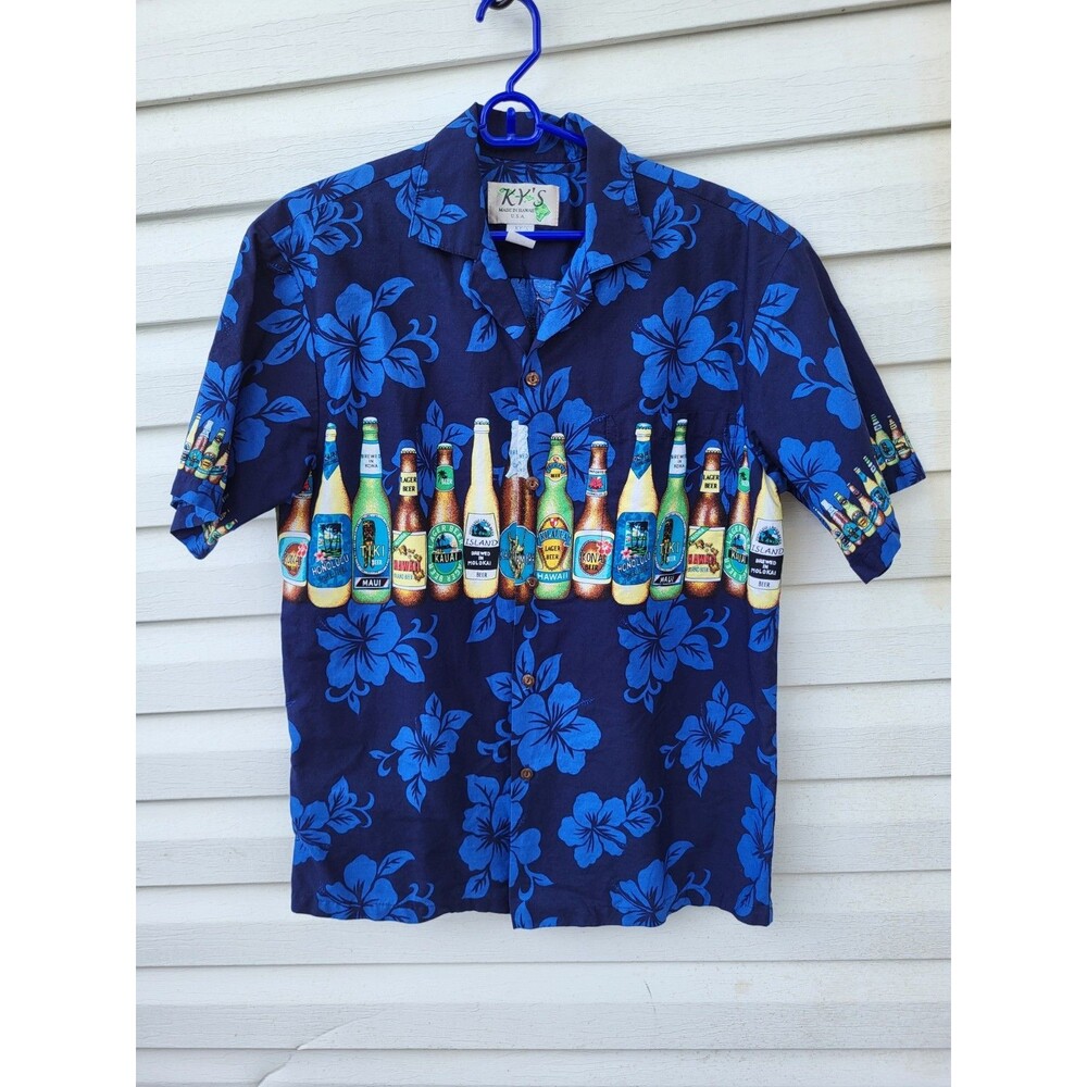 Vintage 90s KY’S Hawaiian Beer Bottles S/S Button Down Shirt Size Large
